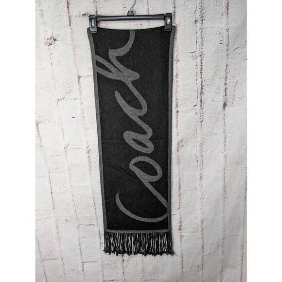 Coach Gray Black 100% Merino Wool Scarf w Fringe - Picture 8 of 11
